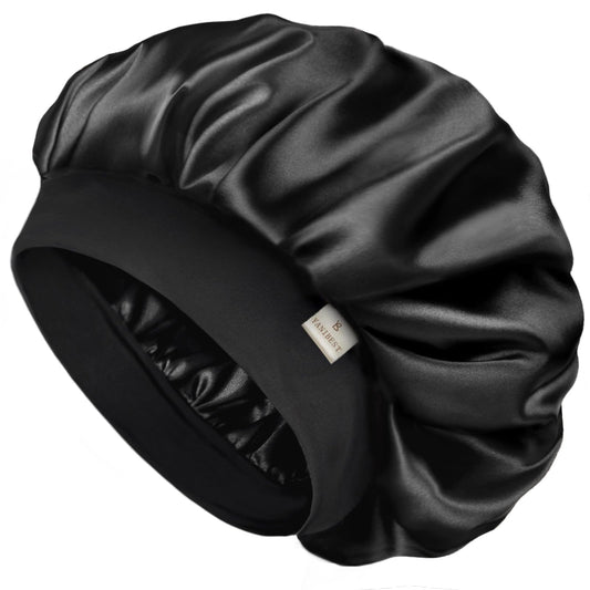 YANIBEST Silk Bonnet for Men Women Hair Bonnet for Sleeping Double Layer Satin Bonnets for Black Women Curly Hair Sleep Cap,Black