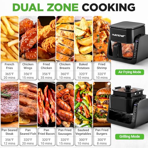 NutriChef Black 4QT Air Fryer & Indoor Grill with 7 Preset Modes