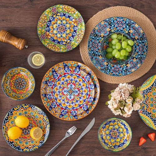 Vancasso Bohemian Style Dinnerware Set for 4 - 12 Pieces, Plates & Bowls, Microwave & Dishwasher Safe