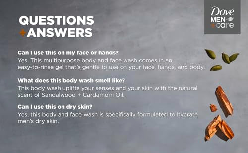 DOVE MEN+CARE Body Wash Sandalwood & Cardamom Oil, Hydrating & Rejuvenating, 26 oz