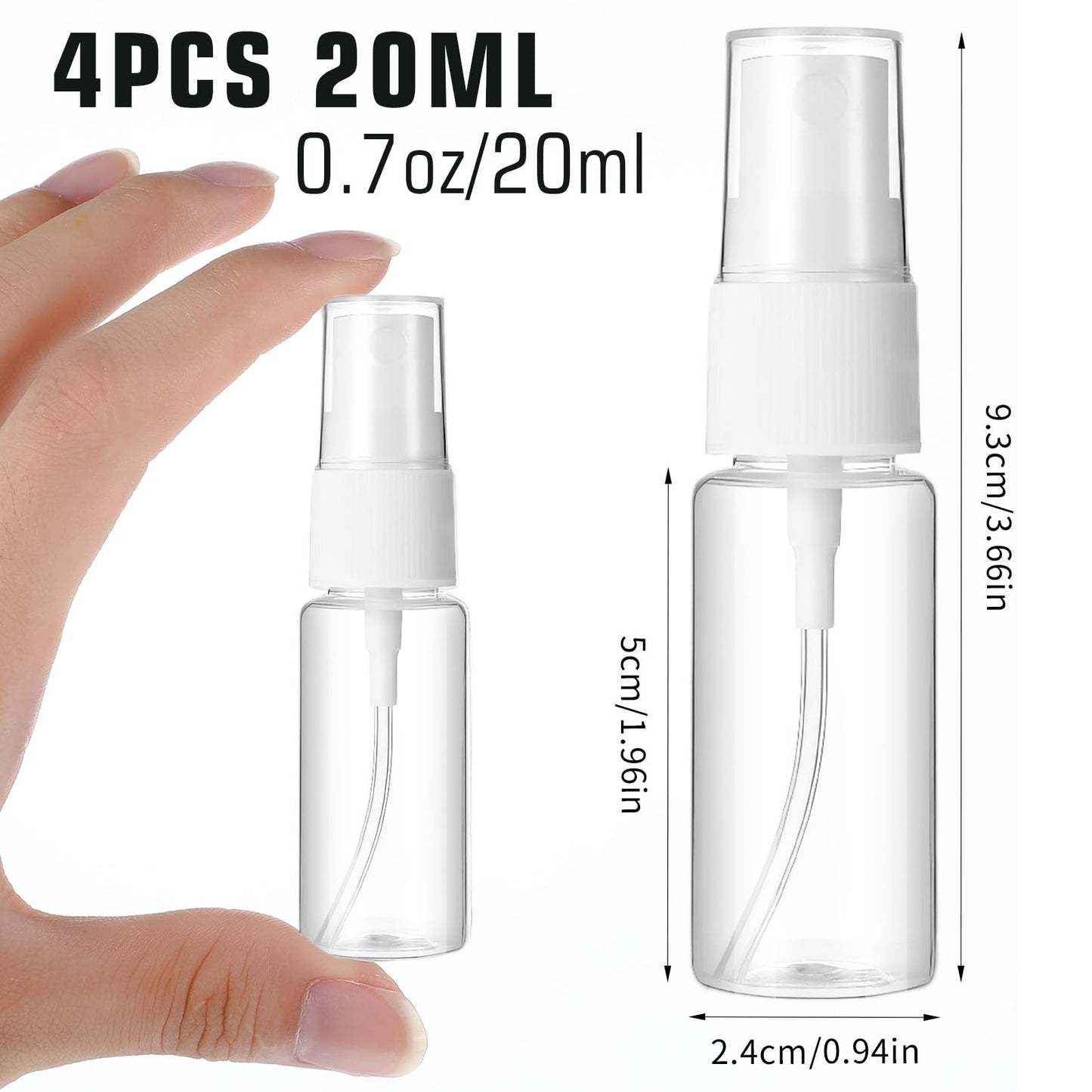 Giantree 4-Pack Clear Spray Bottles, 0.7 oz/20ml Small Plastic Spray Bottles, Empty Travel Bottle, Fine Mist Sprays Bottle for Hair, Reusable Fine Mist Sprays Vase for Alcohol Perfume