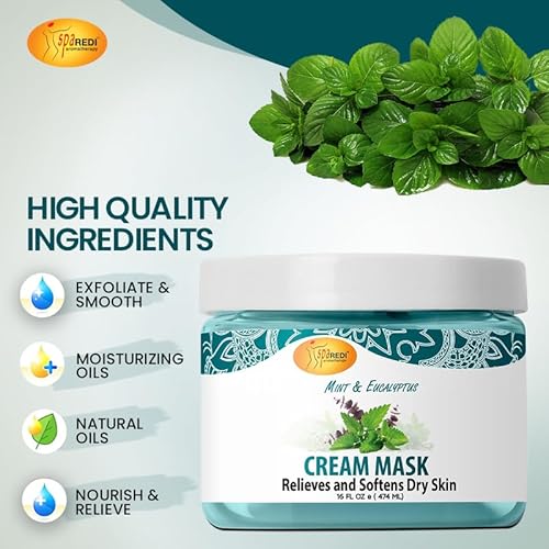 SPA REDI - Body and Foot Cream Mask, Mint and Eucalyptus, 16 Oz - Pedicure Massage for Tired Feet and Body, Hydrating, Fresh Skin