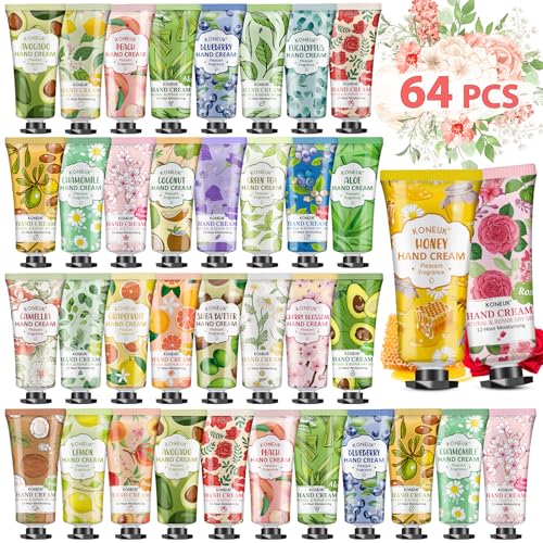 64 Pack Moisturizing Hand Cream Set, Easter Basket Stuffers, Bulk Hand Lotion Travel Size for Dry Cracked Hands, Mini Hand Cream for Mom Gifts, Gifts for Mom, Thank You Gifts