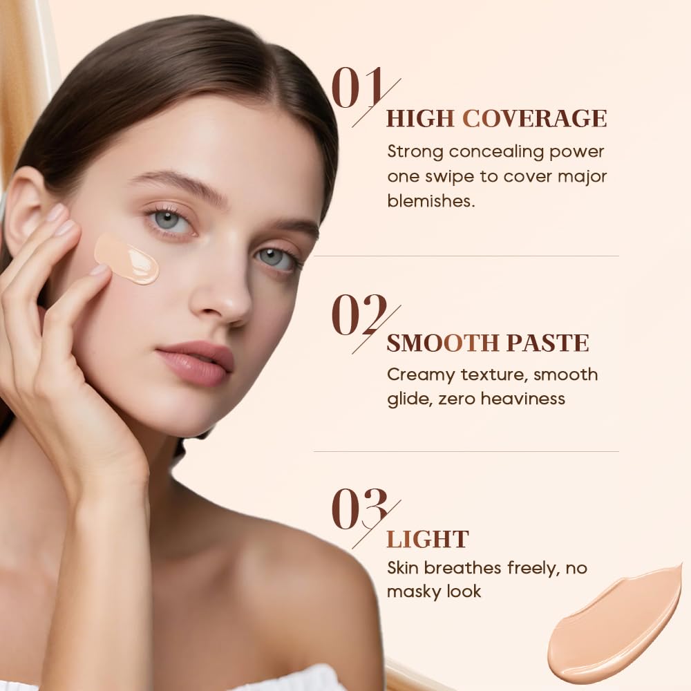 Tattoo Cover Up Makeup Waterproof, 2025 New 2 Colors Full Coverage Concealer for Tattoos, Tattoo Concealer Makeup Full Coverage Concealing Cream, Scars & Dark Spots, Sweatproof (3 pcs)