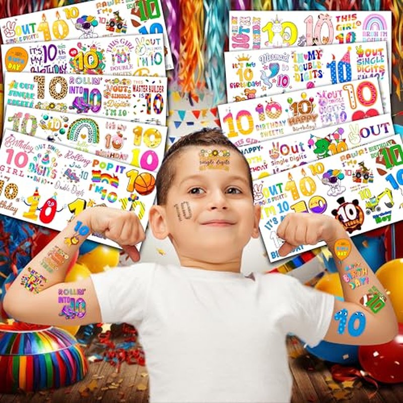 100 PCS Funny 10Th Decoration Birthday Party Decorations Favors Supplies Themed Decor Peace Out Single Digits Tenth Double Digits Temporary Tattoos Stickers Girls Boys Classroom School Prizes Reward