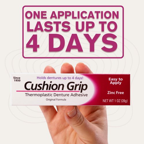 Cushion Grip Thermoplastic Denture Adhesive, 1 oz | Refits and Tightens Loose and Uncomfortable Dentures | Non-Glue Adhesive, Acts Like a Soft Reliner (Pack of 3)