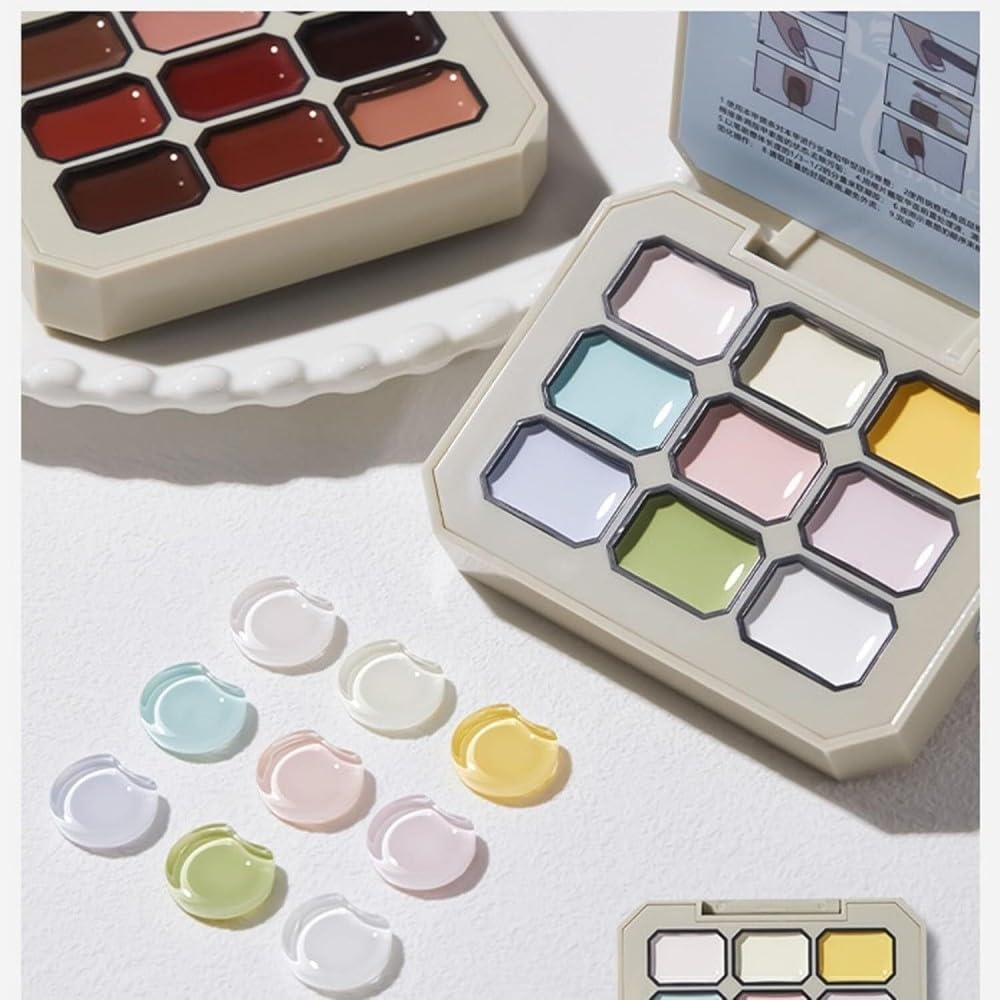 Creamy Colorful Nail Polish Set, olid Cream Gel Polish Palette, for Women&Girls&Friend DIY Home，Nine-Square Grid Solid Gel Glue Nail Polish (I)