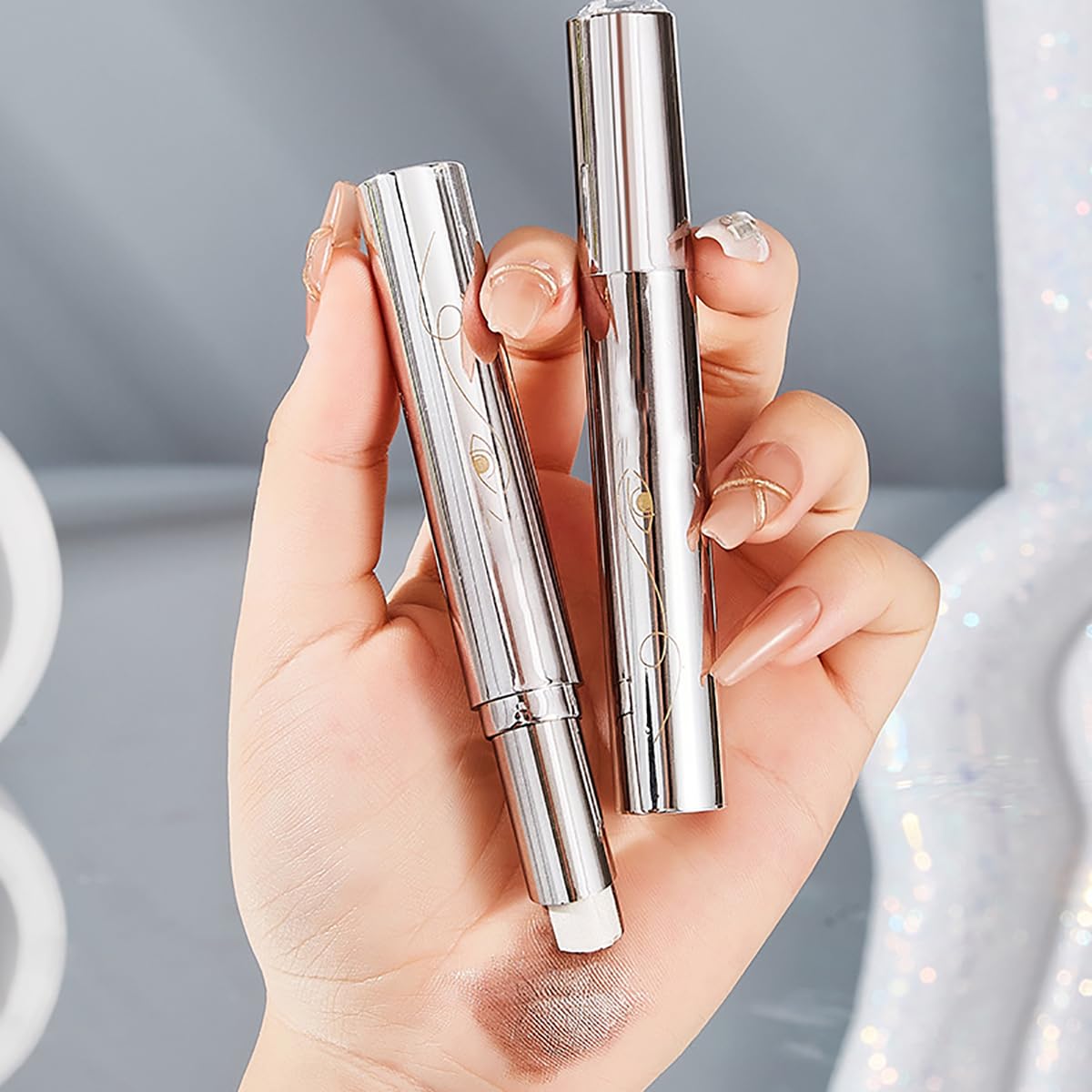 XIRUJNFD Roseionly Waterproof Gradient Shimmer Eye-Shadow Stick, Waterproof & Long-Lasting Eye Shadow Pencil, Three-Color Glitter Gradient Eyeshadow, Eyeshadow Shadow Pen Stick (04#*1)