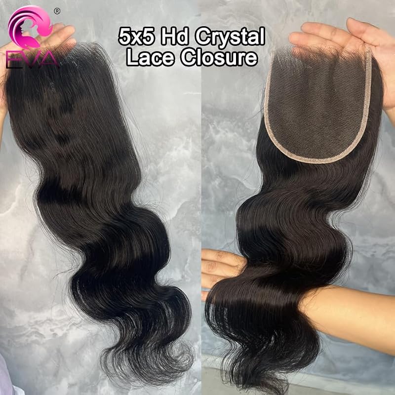 EVA HAIR 14 Inch 5x5 HD Body Wave Lace Closure Pre-Plucked Human Hair