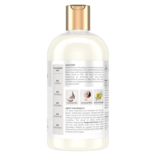 Shea Moisture Daily Hydration Shampoo Virgin Coconut Oil for All Hair Types Sulfate-Free 13 oz