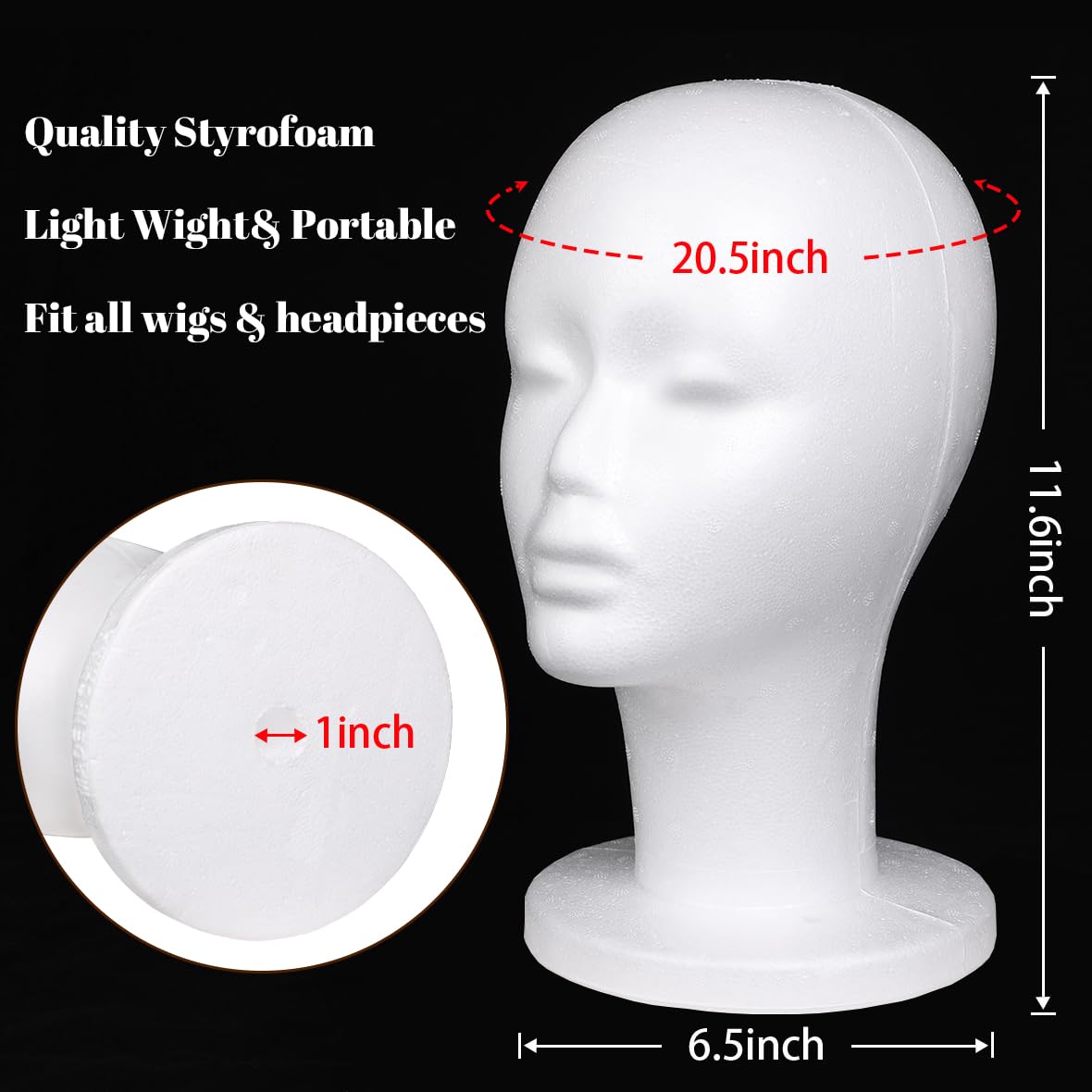 Leeven 3 Packs Foam Wig Head Female Styrofoam Mannequin Head Stand for wigs foam heads Wig Display for Style, Model, Display Hair, Hats, Hairpieces, Mask , Salon and Travel