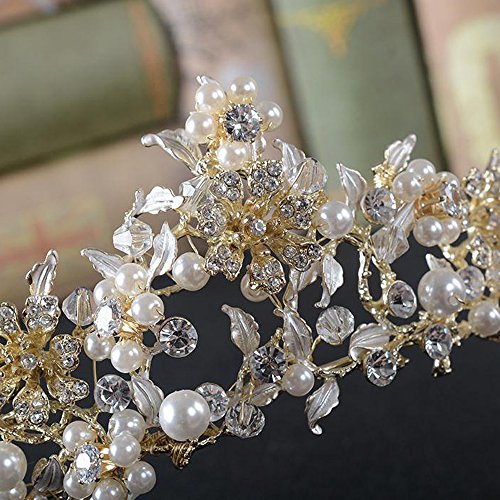 Vintage Gold Flower Bead Bridal Wedding Tiara Headband for Women