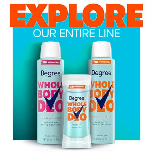 Degree Women Whole Body Deodorant Spray, Fresh Citrus Scent, Aluminum Free 72H Odor Protection 4 oz