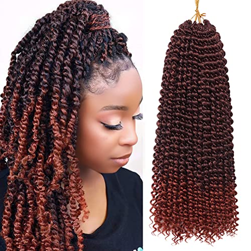 18 Inch Passion Twist Crochet Hair - Rust Red Water Wave Ombre, 7 Pack with Accessories