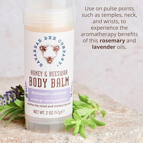 Savannah Bee Company Rosemary Lavender Body Balm - Deep Moisturizing Mess Free Body Balm (Pack of 2)