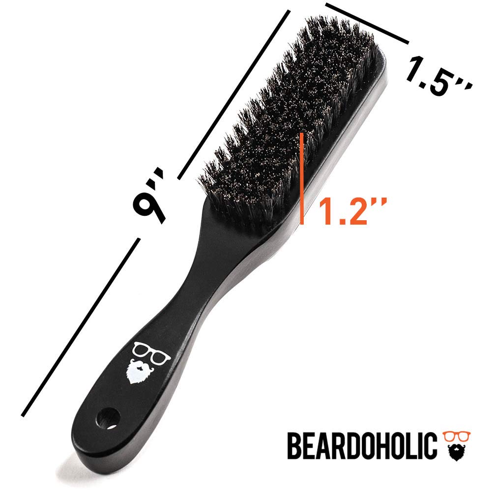 Beardoholic Beard Brush Black - 100% Boar Bristles and Durable Bamboo Handle - Removes Tangles, Beard Dandruff, Ingrown Hairs and Detangles Loose Hairs with Ease - Long Lasting