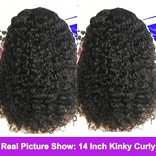 Feelgrace 12 Inch Natural Curly Water Wave Headband Wig Human Hair Glueless Short Kinky Curly Wig for Black Women