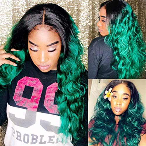 14 Inch Green Lace Closure Body Wave Human Hair Extensions - Ombre Pre Plucked With Baby Hair