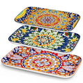 Colorful Serving Platters Set of 3 - Rectangular Ceramic Trays for Dining