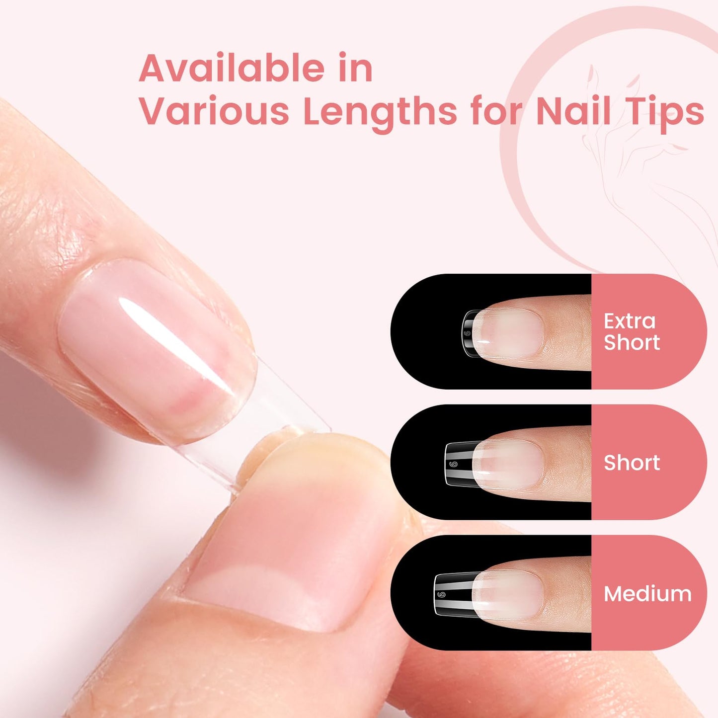 Quaferen Square Nail Tips Short: 240pcs Pre-shape Acrylic Fake Nail Tips Square - 12 Sizes Soft Gel Full Cover Clear Gelly Press on False Tip for Nail Extension Salon Home