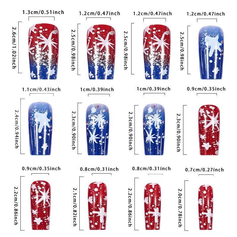 24Pcs Independence Day Gradient Press on Nails Medium Square 4th of July Glitter Stars Fake Nails patriotic Design False Nails Full Cover Stick on Nails Memorial Day Nails for Women Nail Decoration