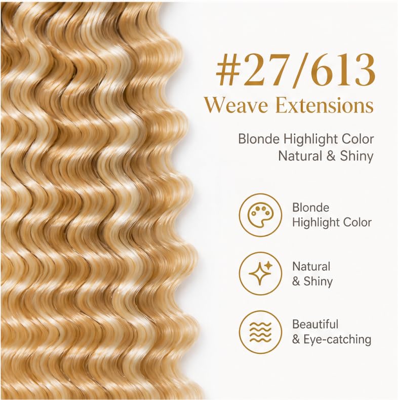 P27/613 Blonde Deep Wave Hair Bundles - Human Hair 12 14 16 Inch Variation #P27/613 - Blonde -D