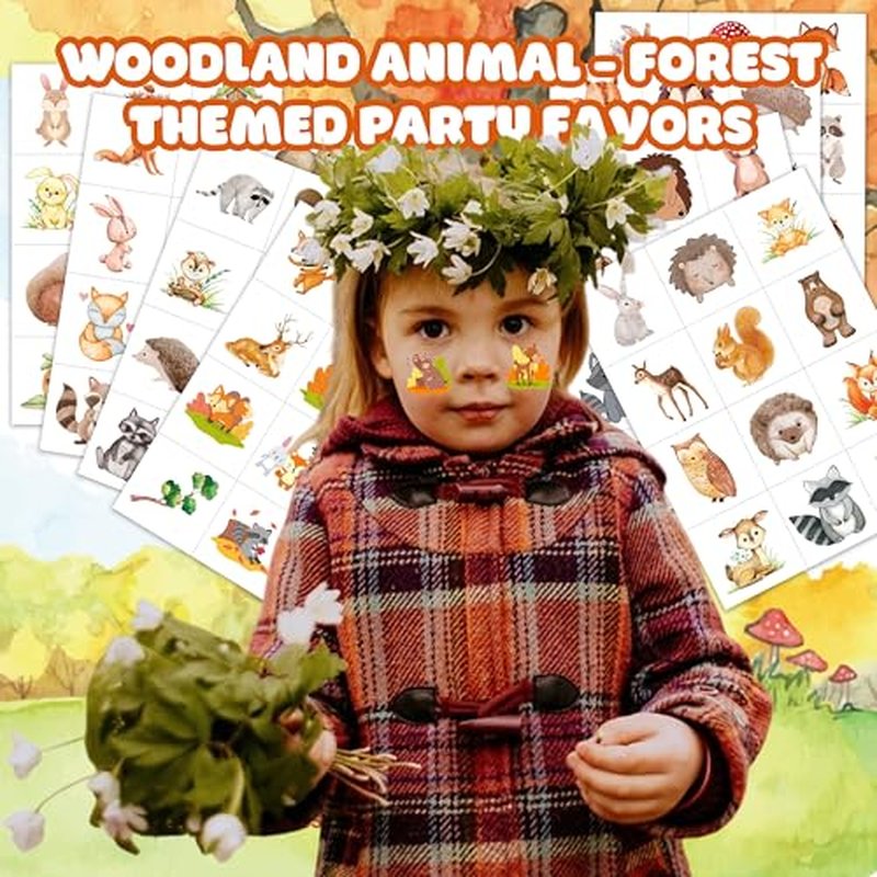 96PCS Woodland Animal Temporary Tattoos Stickers Pre-Cut ? 1st Birthday Party Favors, Decorations, Supplies - Forest Animal & Camo Pre-Cut Designs for Kids Boys Girls Adults Camping Adventures Gifts