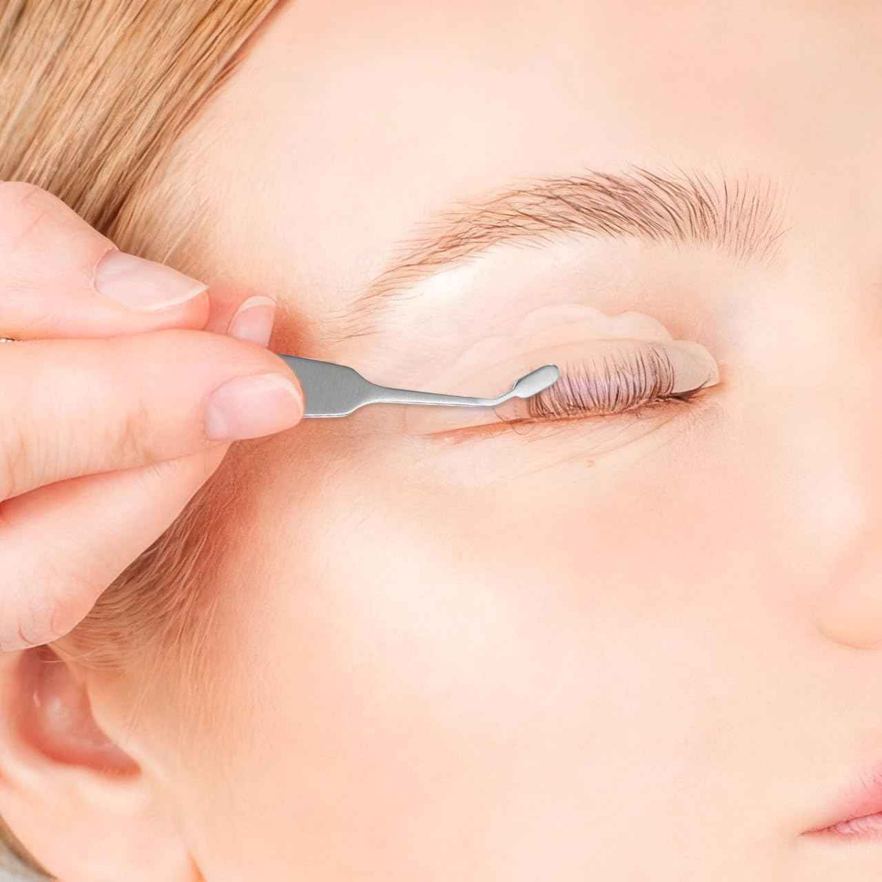 TEHAUX Meibomian Gland Expressor, Stainless Steel Eyelid Massage Tweezer with Positioning Pin, Prevent Excessive Force, Rectangle Tip Eyelid Expressor for Dry Eyes (Silver)