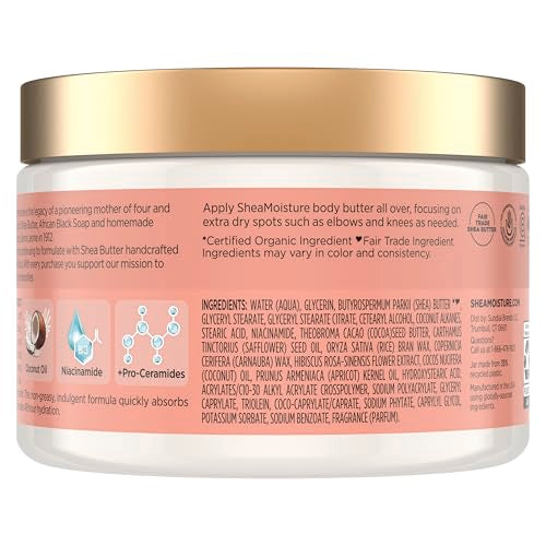 SheaMoisture Illuminating Body Butter with Coconut & Hibiscus, Niacinamide and Pro-Ceramides, Renewing Skin¡¯s Natural Glow, 48H Moisturizing 11.5 oz
