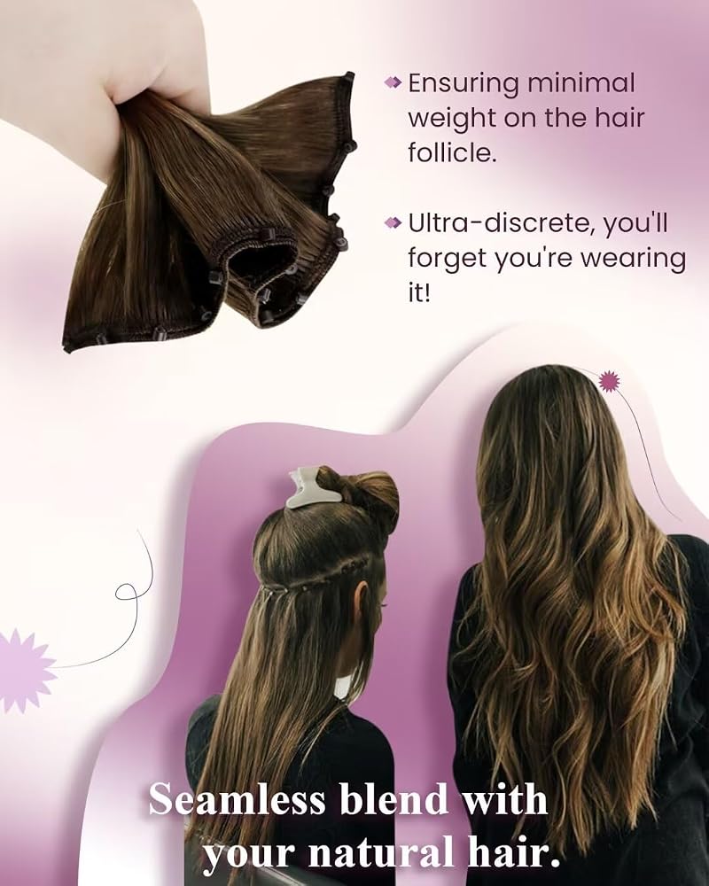 LaaVoo Beaded Weft Hair Extensions - Real Human Hair, 22in, 50g, Light Ash Blonde 613