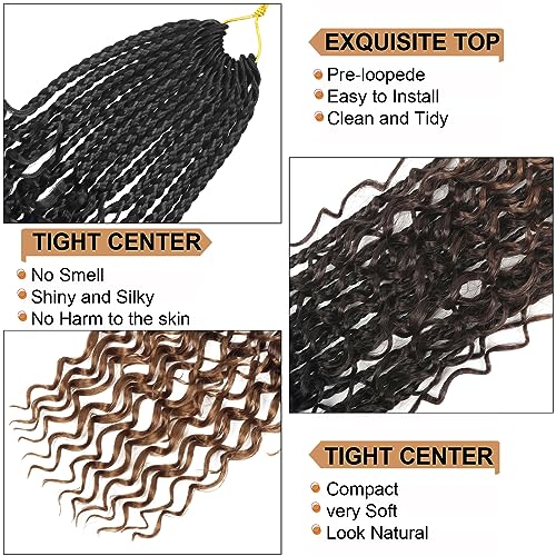 14 Inch Goddess Box Braids Crochet Hair with Curly Ends - Pack of 8, 1B-4-30