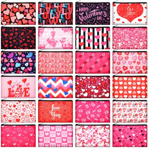 Valentine Makeup Bags Set of 24 - Stylish Cosmetic & Toiletry Zipper Pouches for Women