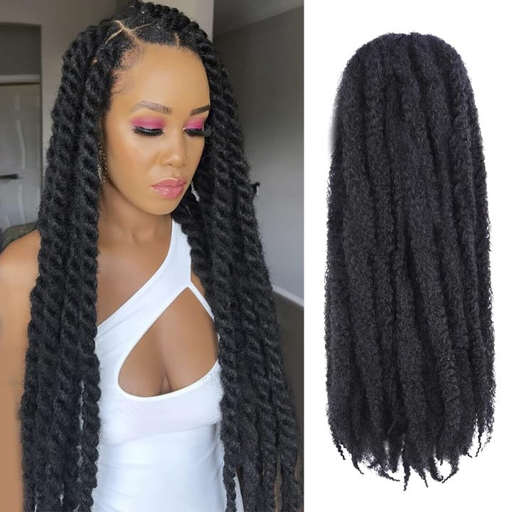 Marley Hair Crochet Braids 26 Inch - Natural Black, 6 Packs, Afro Kinky Curly Synthetic Extensions, Includes Crochet Needle - Variation of 26 Inch (Pack of 6) / 1B