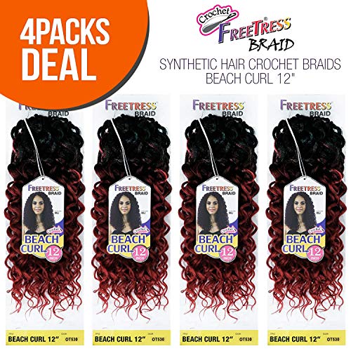 Crochet Braids Hair Extensions Beach Curl 12 Inch 4-Pack Synthetic Hair