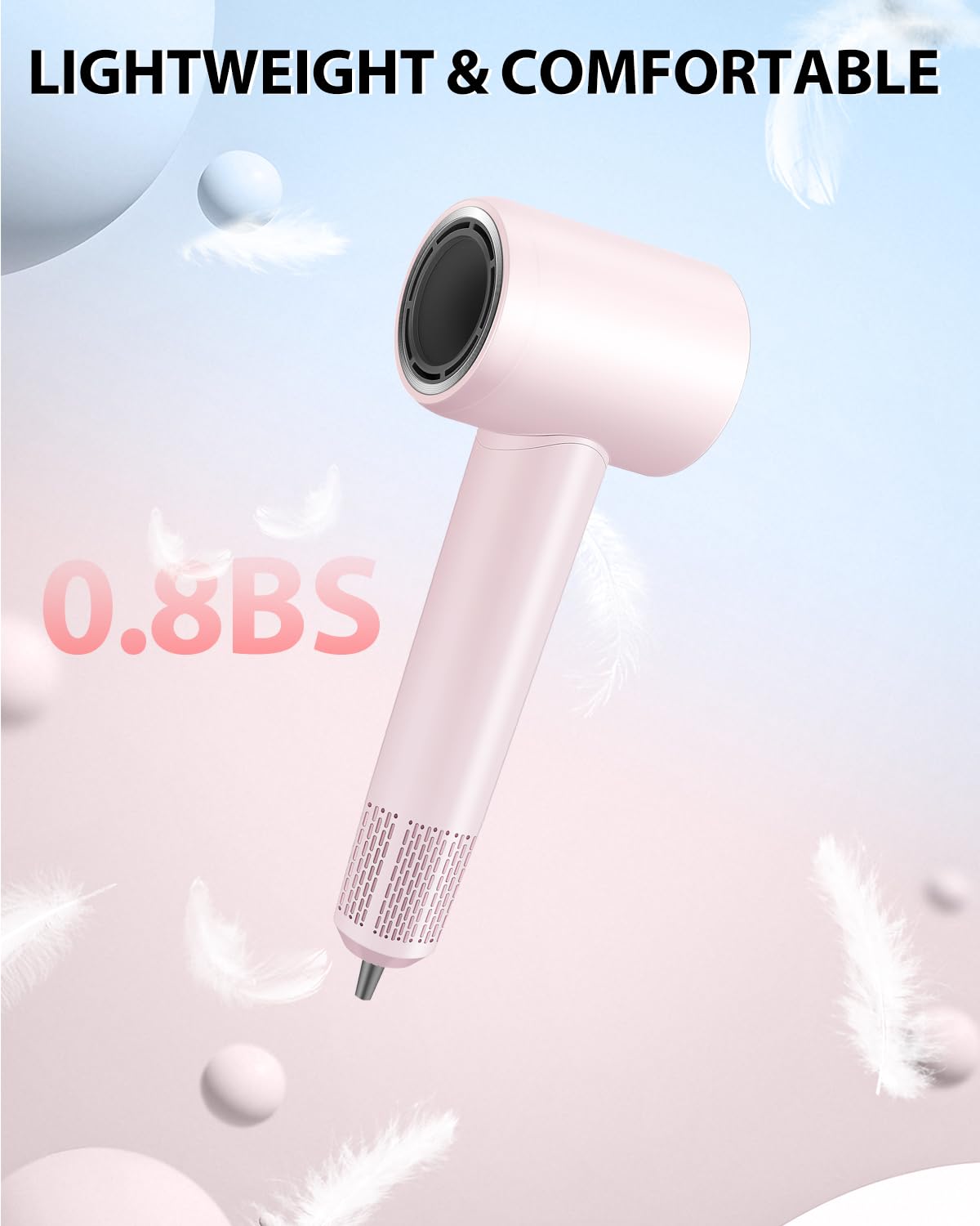 Hair Dryer,180000 RPM High-Speed Hair Blow Dryer with Brushless Motor, 500 Millions Negative Ionic Hair Dryer for Fast Drying, Quiet Thermo-Control Travel Hair dryers for Women Home Salon (Pink)