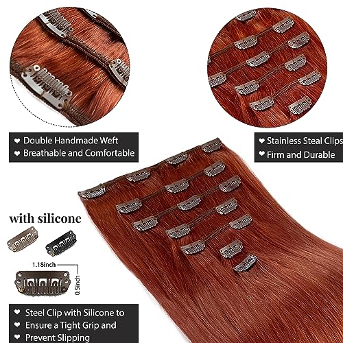Auburn Clip-In Hair Extensions 7 Pcs 70G 12 Inch Real Human Hair - Variation #135