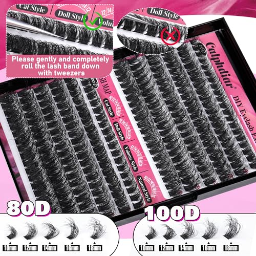 Calphdiar Lash Clusters 80D+100D Thick Eyelash Clusters D-curly Cluster Eyelash?Extensions Russian Cluster Lashes Wispy Lashes Clusters 234pcs False Mink Eyelashes 10-18mm DIY Lash Extension