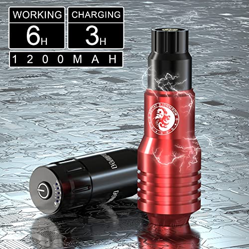 Wireless Tattoo Pen Machine with 1200mAh Battery & RCA / Type-C Cable - Red