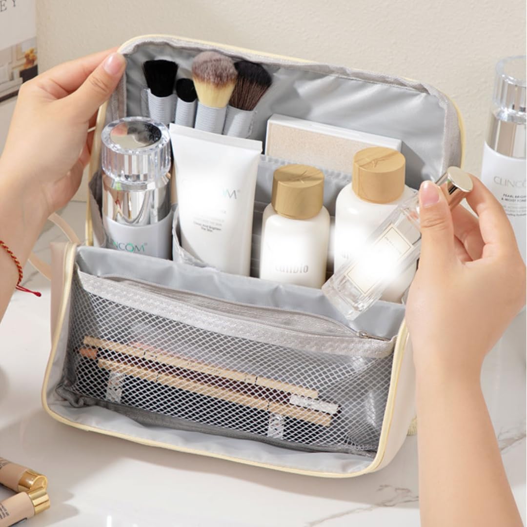 ZREVSB Standing Makeup Bag – Portable Waterproof Makeup Organizer with Compartments, 3L Large Capacity Travel Toiletry Bag, Multi-Purpose Oxford Cloth Cosmetic Bag for Women(Purple)