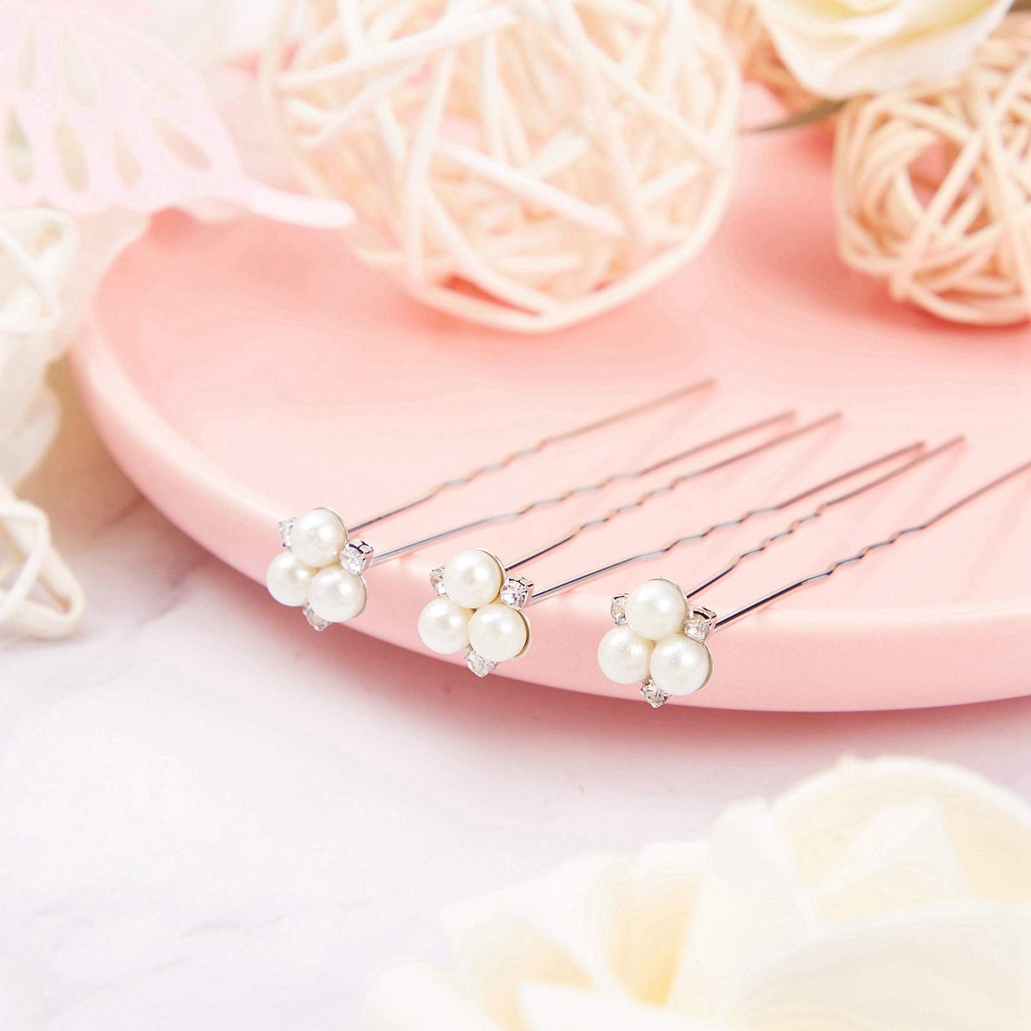 WILLBOND 18 Pcs Pearl Hair Pins Bridal Wedding Hair Accessories Crystal Bobby Pin for Brides Bridesmaids Flower Women Girls(Silver)