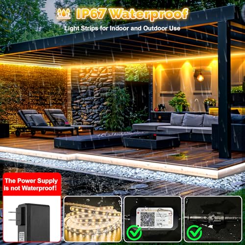 100FT Waterproof Outdoor LED Rope Lights IP67 Dimmable White & Color with Remote & App - Patio Deck Gazebo