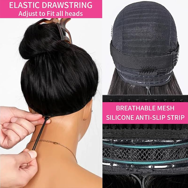 Natural Color 18in Glueless 13x6 Lace Frontal Wig, 180% Density, Pre-Plucked, With Drawstring - Miniask