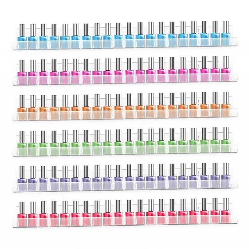 24 Inch 6 Pack Acrylic Nail Polish Rack Wall Mounted Organizer Clear 150 Bottles