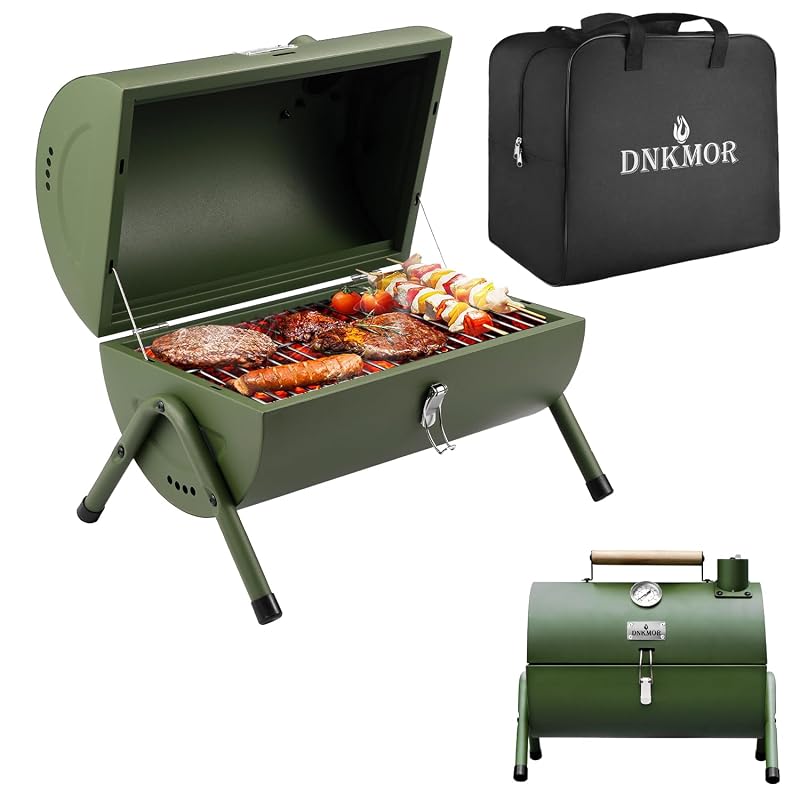 Portable Charcoal Grill for Outdoor BBQ - Green DNKMOR, Tabletop Smoker