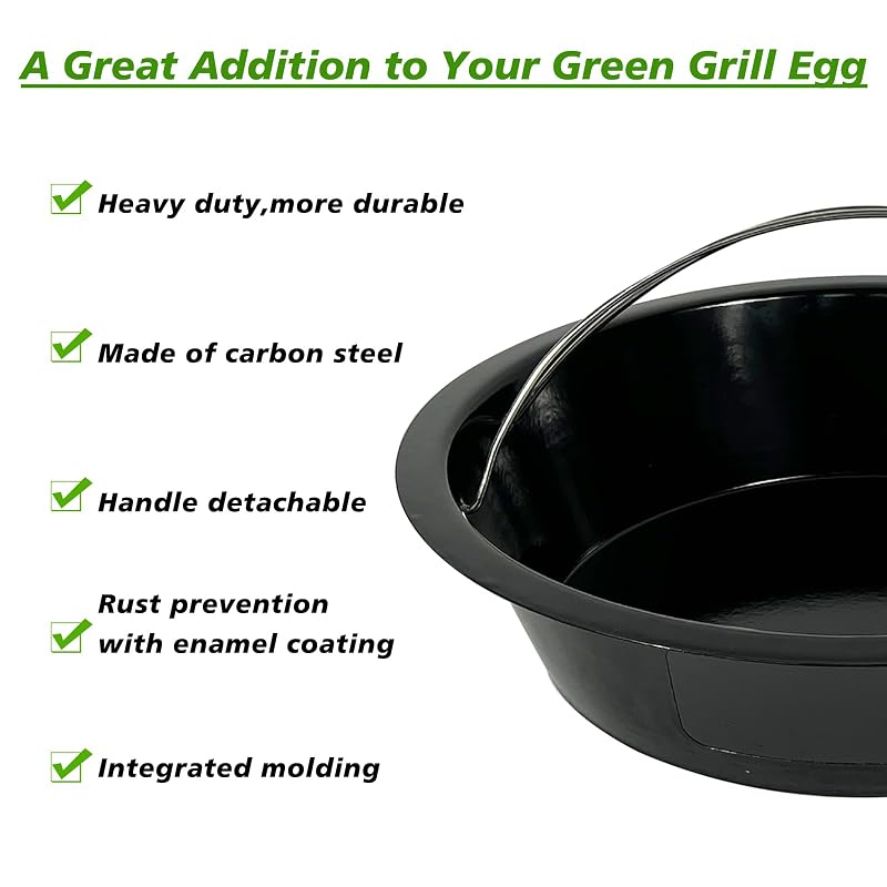 Ash Can with Folding Handle for XLarge Green Egg – Carbon Steel Enamel Coated Ash Pot