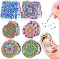 Round Mandala Diamond Painting Compact Mirror Set - Portable Folding Makeup & Magnification