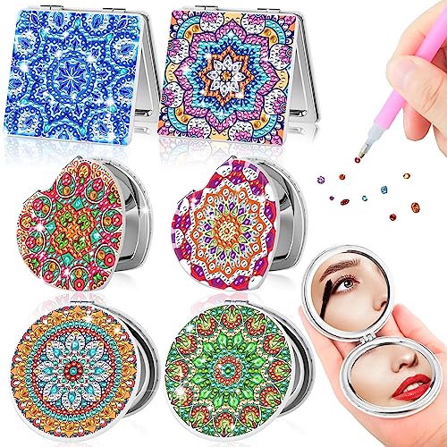 Round Mandala Diamond Painting Compact Mirror Set - Portable Folding Makeup & Magnification