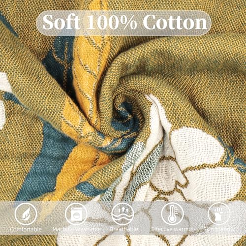 Flower Branch Boho Throw Blanket for Couch Bed - 91x98 Inches, Soft Cotton