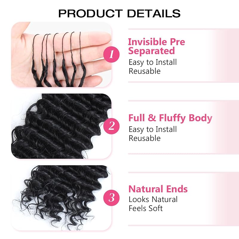 12in Black Feather Crochet Hair Extensions - 100 Strands Miracle Pre-Separated Deep Wave