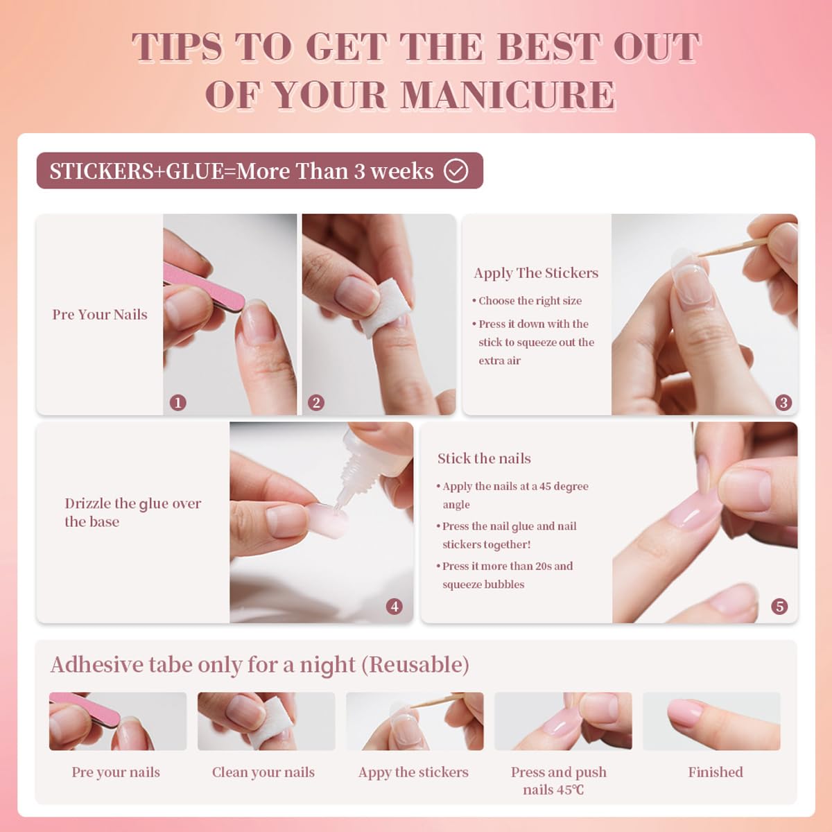 Mivota French Press On Nails Short Square, Nude Fake Nails with White French Tips, Delicately Adorned with Silver Streaks, Glossy Gel Finish, Thick Natural Reusable Glue On Nails Kit for Women